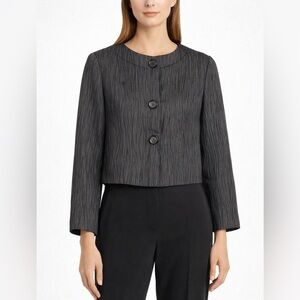 Lafayette 148 Cropped Crinkle Blazer Dark Gray 6 Tailored Button Detail Textured